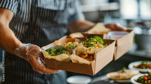 Chef Serving Food in Takeaway Boxes