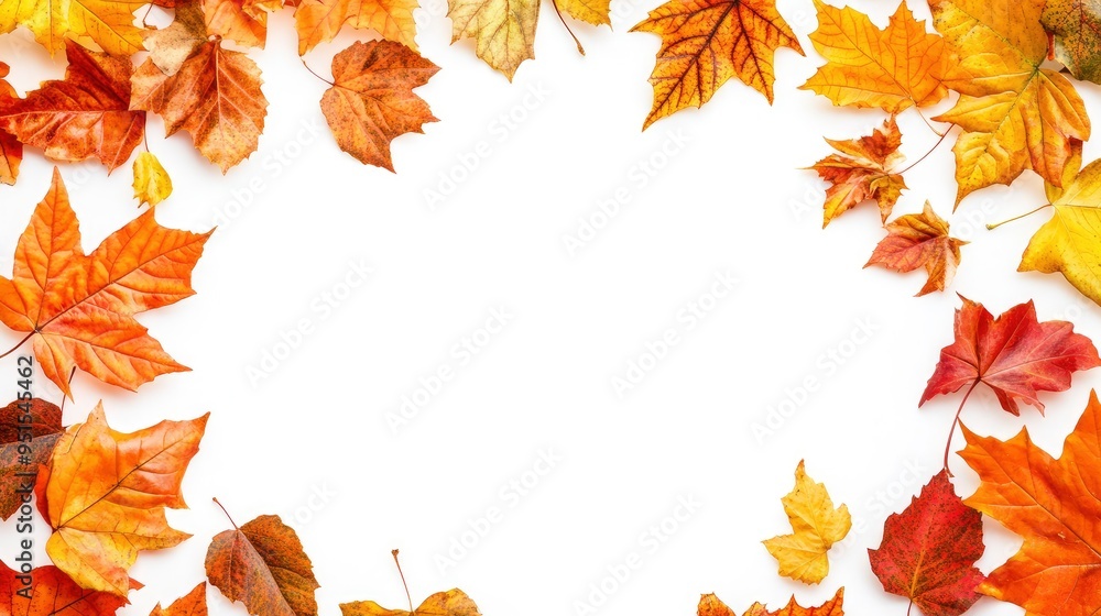 Fototapeta premium frame of colorful autumn leaves isolated on white background with generative ai
