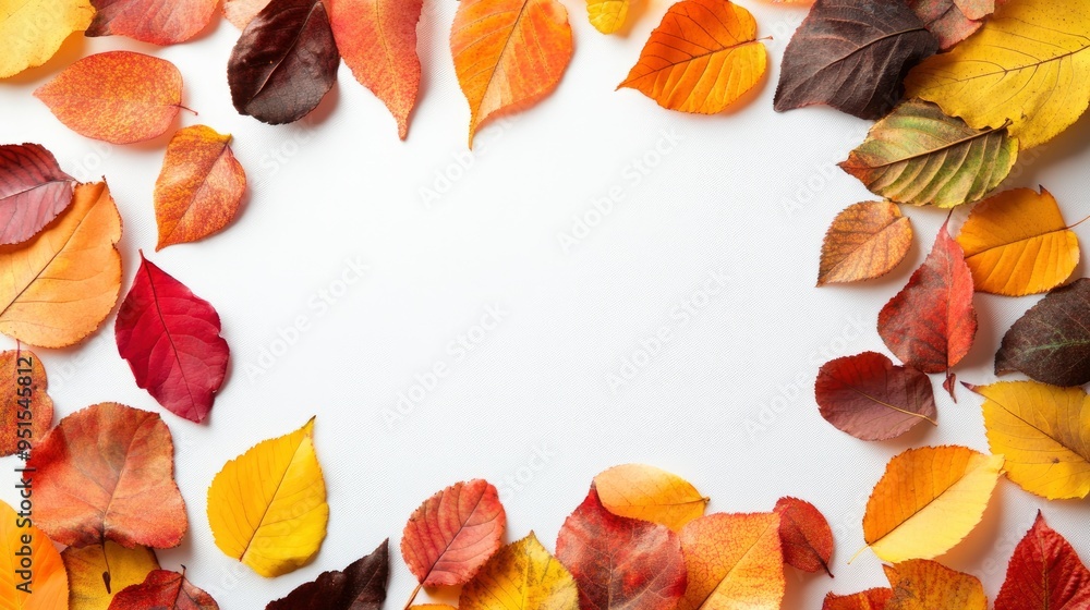 Obraz premium frame of colorful autumn leaves isolated on white background with generative ai