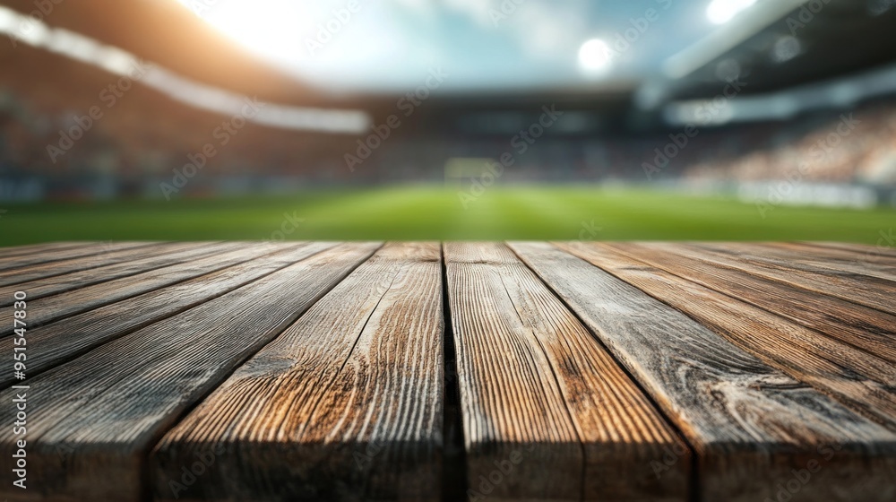 Wooden Tabletop with Stadium Background Wooden Tabletop with Stadium Background