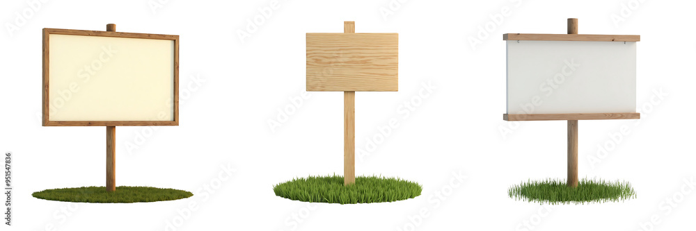 set of empty wooden signpost billboard on the grass on transparent background set of empty wooden signpost billboard on the grass on transparent background