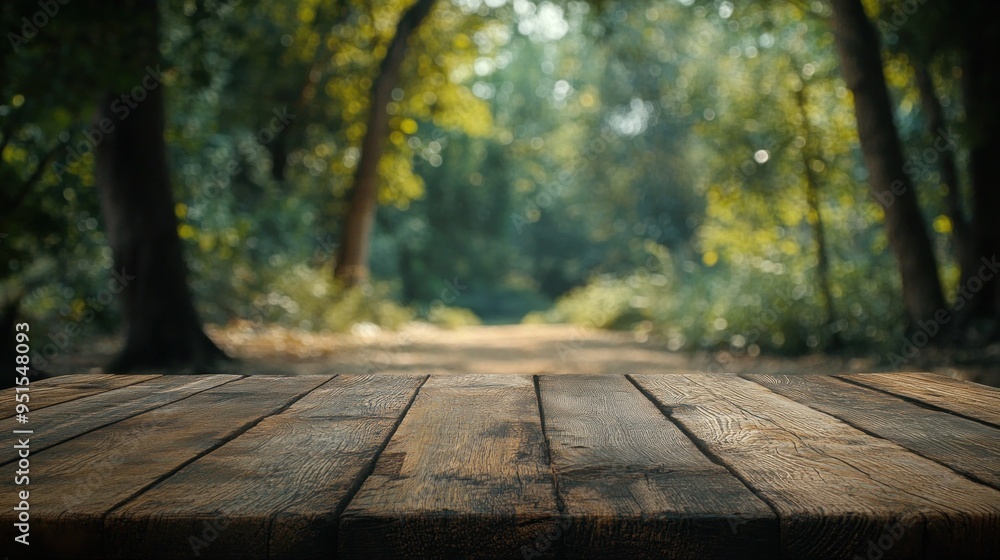 Wooden Table Top In A Green Forest Wooden Table Top In A Green Forest