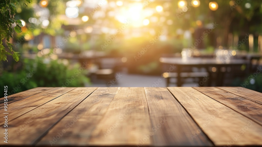 Wooden Table Top in Outdoor Garden Setting Wooden Table Top in Outdoor Garden Setting