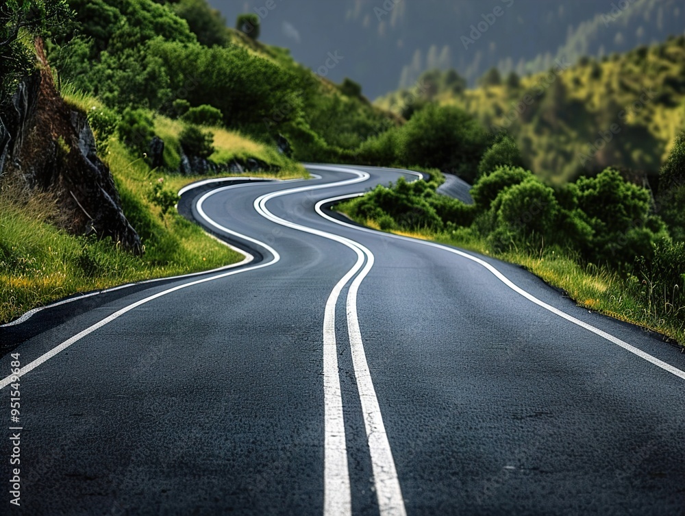 Winding Road Through Green Hills - Scenic Landscape Photography Winding Road Through Green Hills - Scenic Landscape Photography