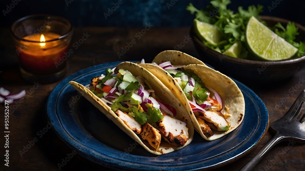 Delicious tacos filled with meat and vegetables served Delicious tacos filled with meat and vegetables served