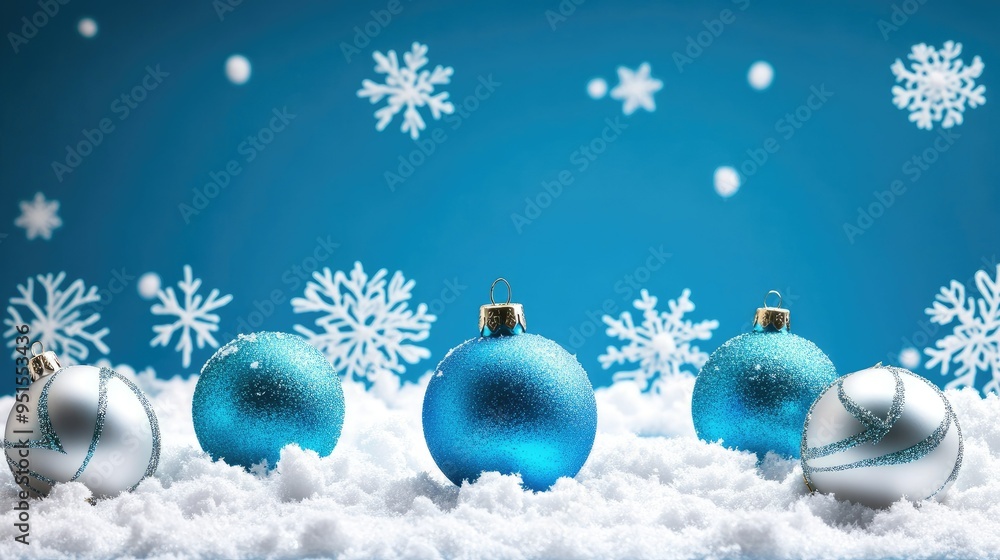blue christmas background with snowflakes and christmas balls. Copy space backgrounds blue christmas background with snowflakes and christmas balls. Copy space backgrounds