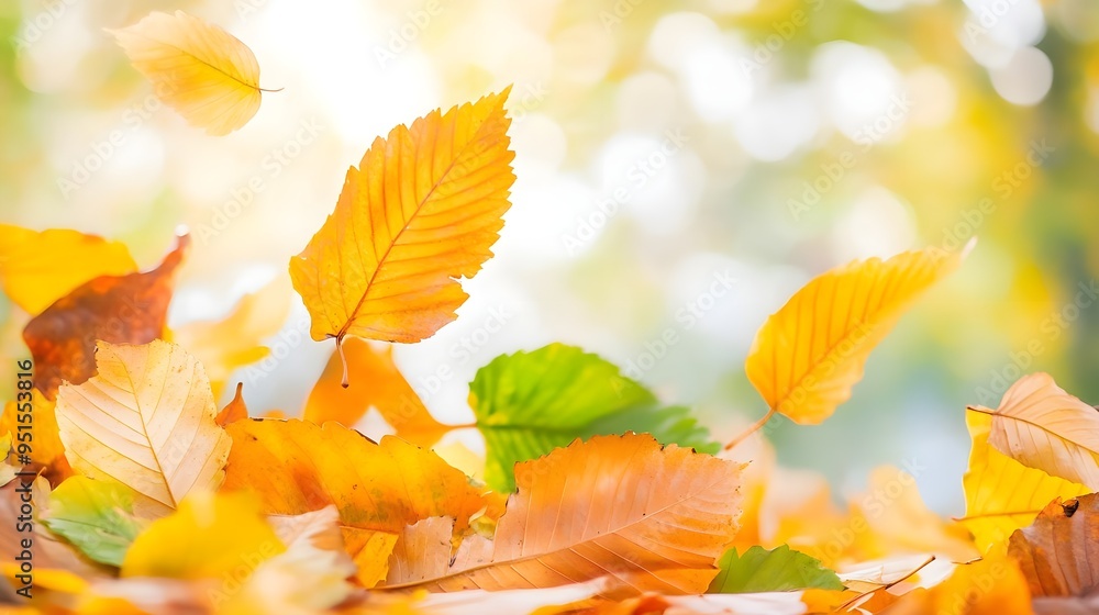 Autumn Leaves Falling, Golden Yellow Nature Background Autumn Leaves Falling, Golden Yellow Nature Background