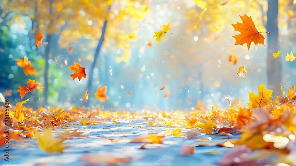 Autumn Leaves Falling on a Path Autumn Leaves Falling on a Path