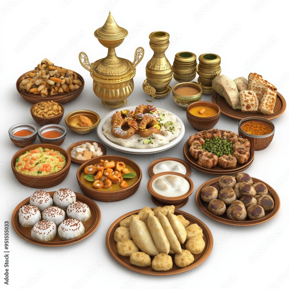 Traditional Indian Food Spread on White Background. Traditional Indian Food Spread on White Background.