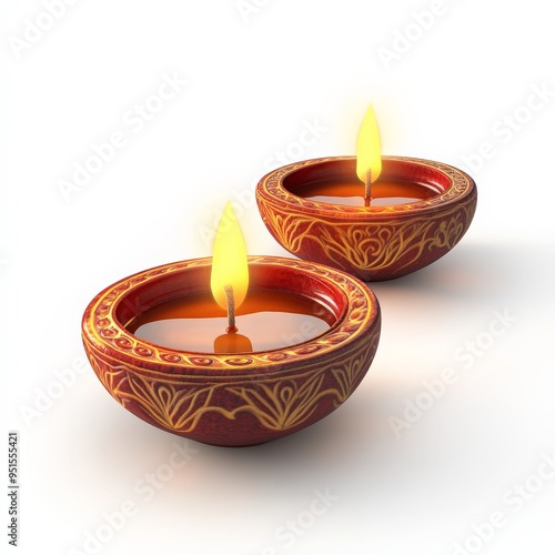 Two Burning Diwali Diyas.