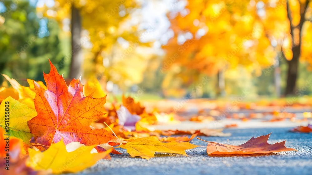 Autumn Leaves on a Path, Golden and Red Autumn Leaves on a Path, Golden and Red