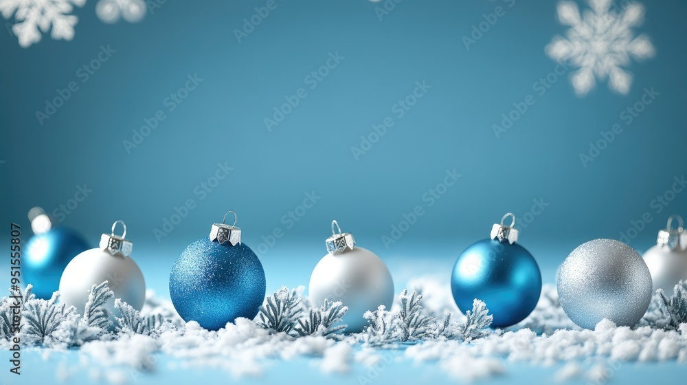 blue christmas background with snowflakes and christmas balls. Copy space backgrounds blue christmas background with snowflakes and christmas balls. Copy space backgrounds