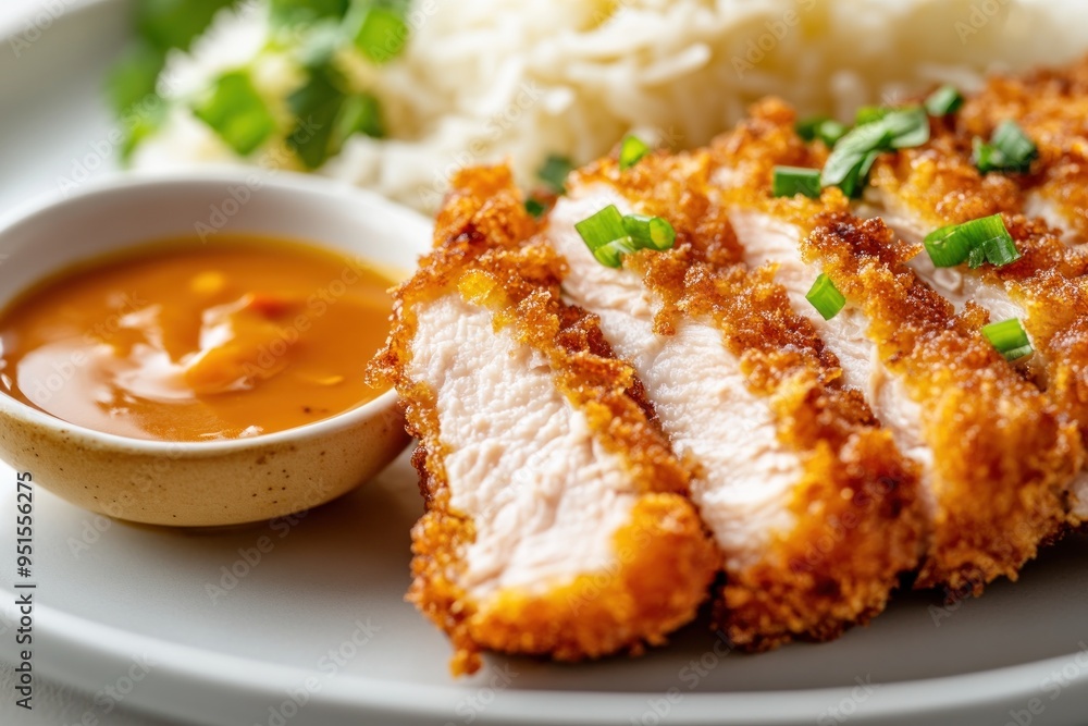 Japanese Fried Chicken Katsu with Sauce and Rice Japanese Fried Chicken Katsu with Sauce and Rice