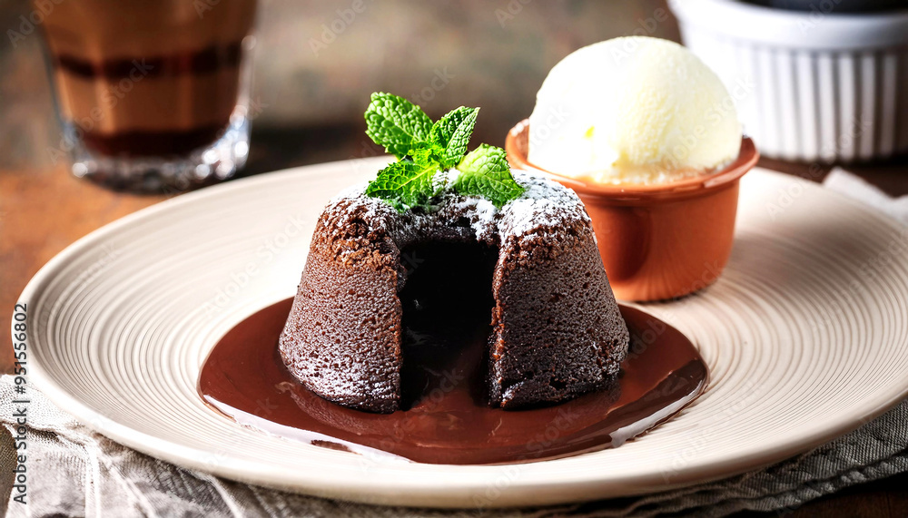 Decadent Chocolate Lava Cake with Molten Center and Vanilla Ice Cream Decadent Chocolate Lava Cake with Molten Center and Vanilla Ice Cream