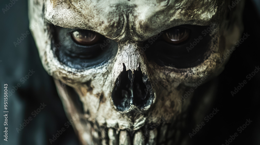A disturbing mask featuring intricate skeletal details and dark hollow eyes, surrounded by an eerie ambiance. A disturbing mask featuring intricate skeletal details and dark hollow eyes, surrounded by an eerie ambiance.
