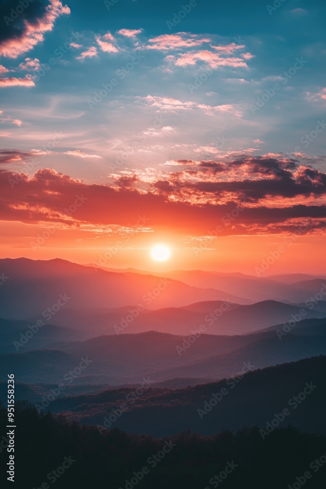 Obraz premium Sunset over distant mountains