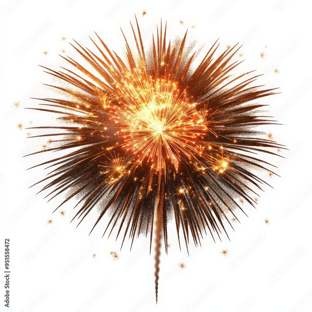 Obraz premium Golden Firework Explosion Isolated on White.