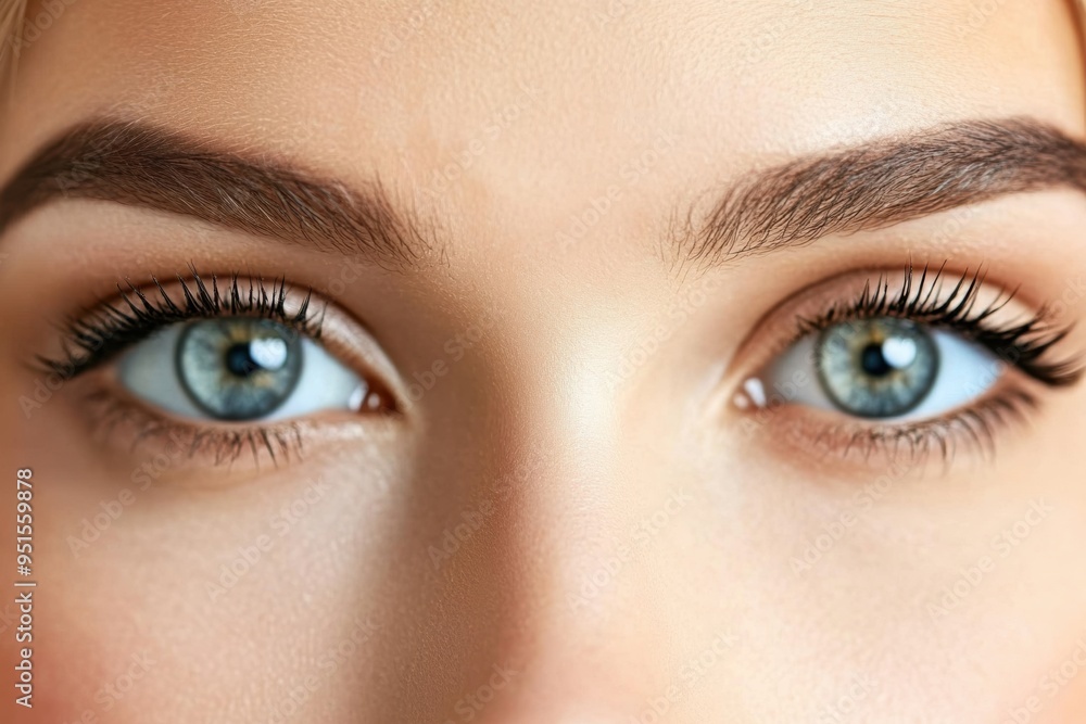 Fototapeta premium Close-up of beautiful blue eyes with long lashes perfect eyebrows