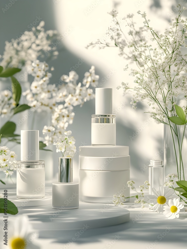 Luxurious Botanical Skincare Range Showcased in Soft Ethereal 3D Rendering Luxurious Botanical Skincare Range Showcased in Soft Ethereal 3D Rendering