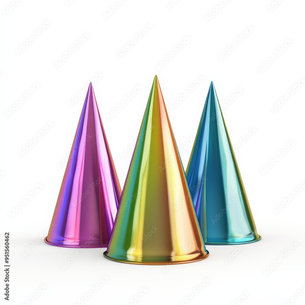 Three Shiny Cones with Gradient Colors. Three Shiny Cones with Gradient Colors.