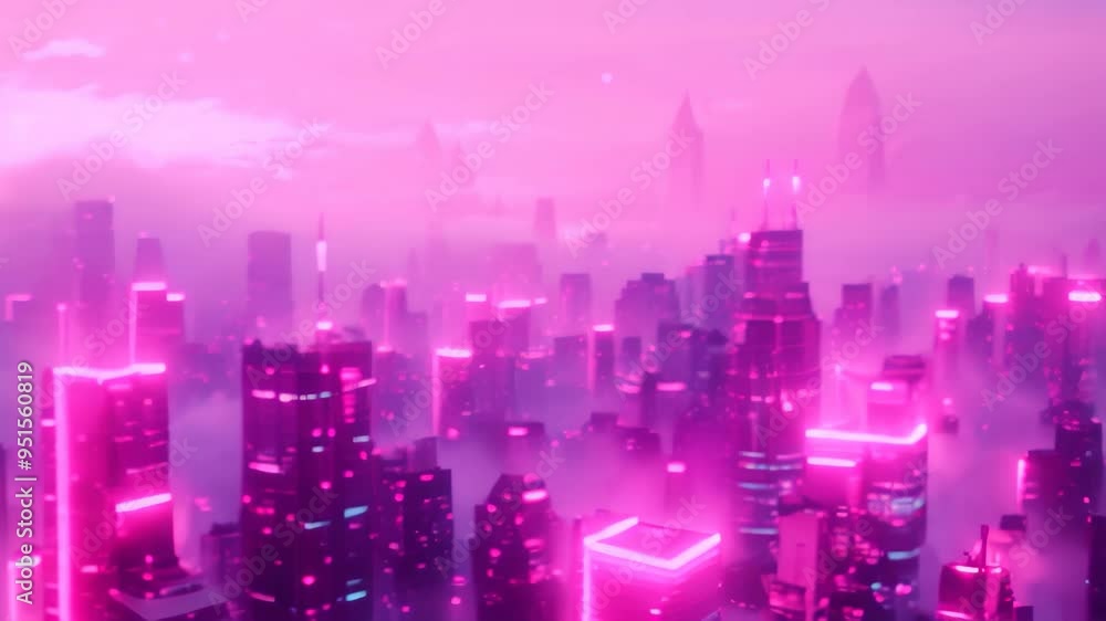 A digital rendering of a futuristic city with neon pink lights against a hazy sky, A futuristic cityscape with neon pink lights against a pastel background A digital rendering of a futuristic city with neon pink lights against a hazy sky, A futuristic cityscape with neon pink lights against a pastel background