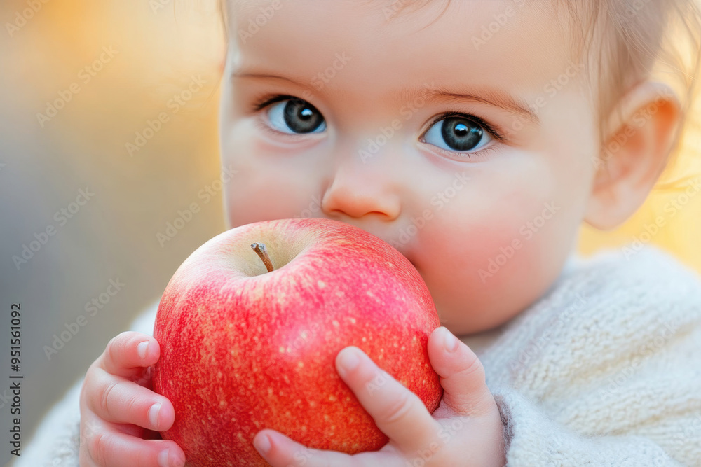 Adorable baby with bright eyes holding red Adorable baby with bright eyes holding red