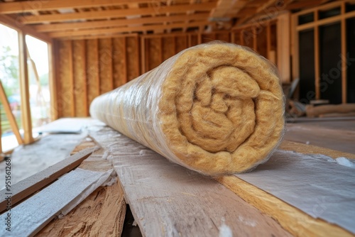 Insulation wool roll in new house construction site