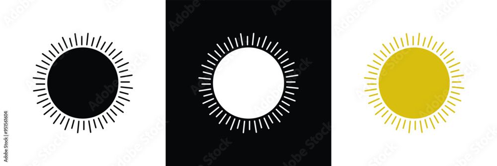Sun icons vector isolated on white background. Shine sun ray set ...