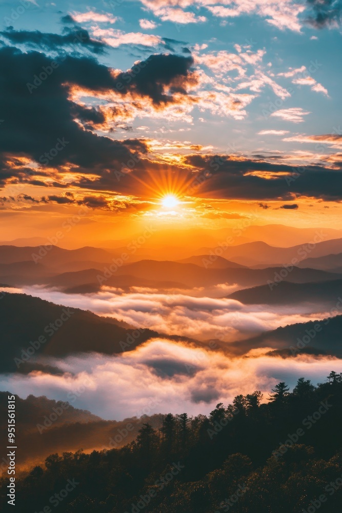 Obraz premium Sunset over mountains and clouds