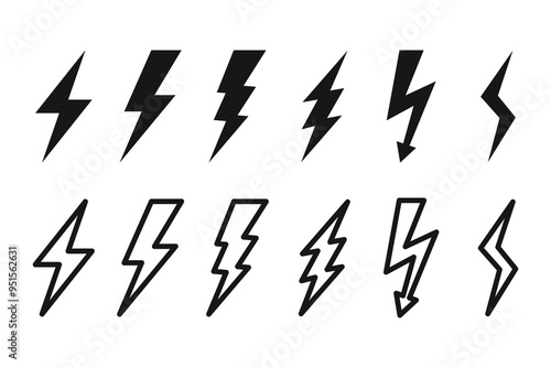 Lightning icon set. Electric sign and symbol. Power icon. Energy sign. Lightning power icon, vector illustration.