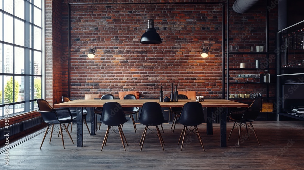 Picture of Loft and industrial interior design featuring a loft-style wall with ...