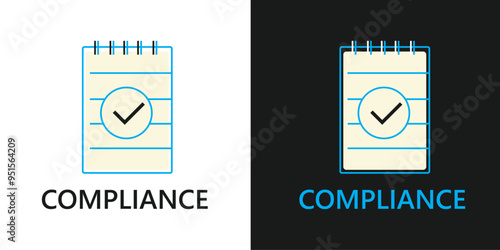 Compliance  Flat vector illustration notepad icon with checkmark symbolising data protection in light and dark mode variations.