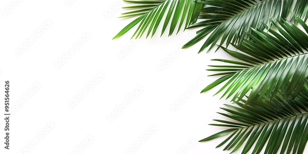 Exotic green tropical summer plant palm leaves branch isolated on white background Exotic green tropical summer plant palm leaves branch isolated on white background