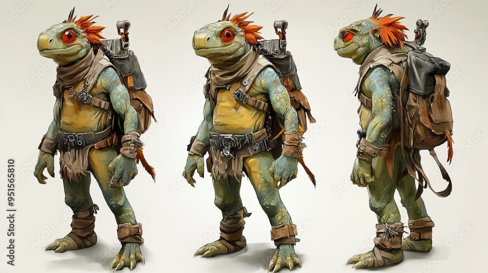 Colored reptilian character design with gear Colored reptilian character design with gear