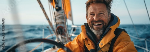 Smiling Man Sailing on the Ocean photo