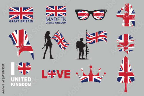 Flag of Britain Set, original and simple United Kingdom flag Bundle, vector illustration of United Kingdom flag Collection
