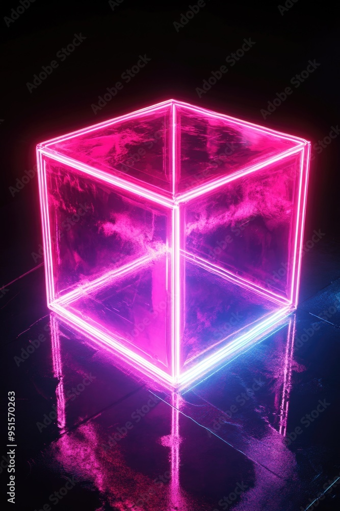 Pink Cube on Black Background Pink Cube on Black Background