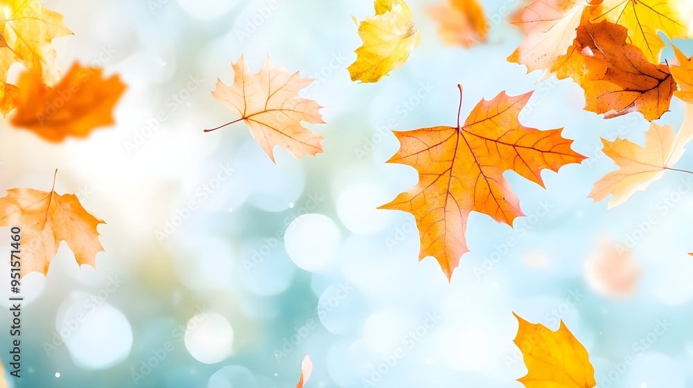 Falling Autumn Leaves Blue Sky Background