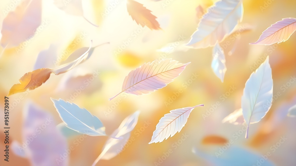 Fototapeta premium Falling Autumn Leaves, Sunlight, Soft Focus