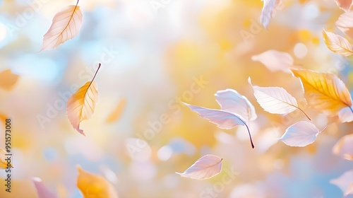 Falling Autumn Leaves, Soft Pastel Colors, Blurred Background