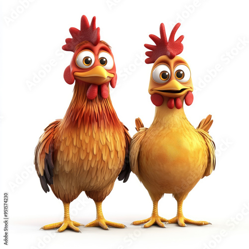 3D cartoon, a cute hen. on a solid white background