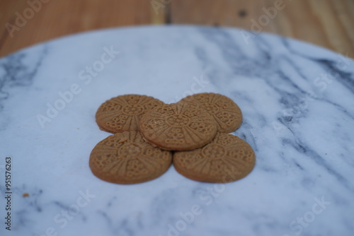 cookies on a marble table, shallow depth of field. photo