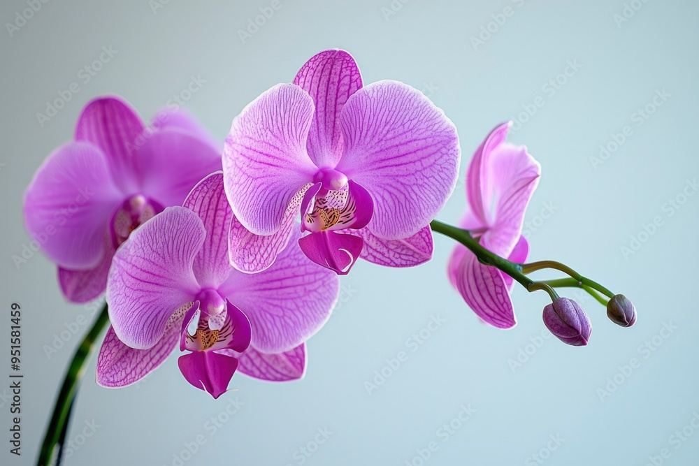 Pink Orchid Blossoms with Buds on a Green Stem Pink Orchid Blossoms with Buds on a Green Stem
