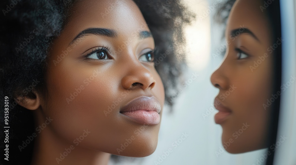A Woman Gazing Upwards, Reflecting in a Mirror A Woman Gazing Upwards, Reflecting in a Mirror