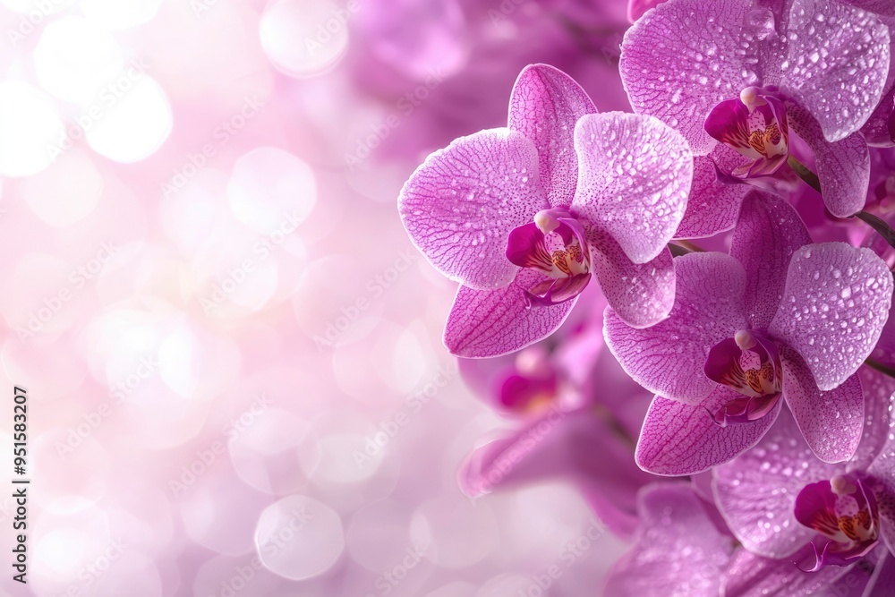Fototapeta premium Close-up of Dewy Pink Orchid Flower with Bokeh Background