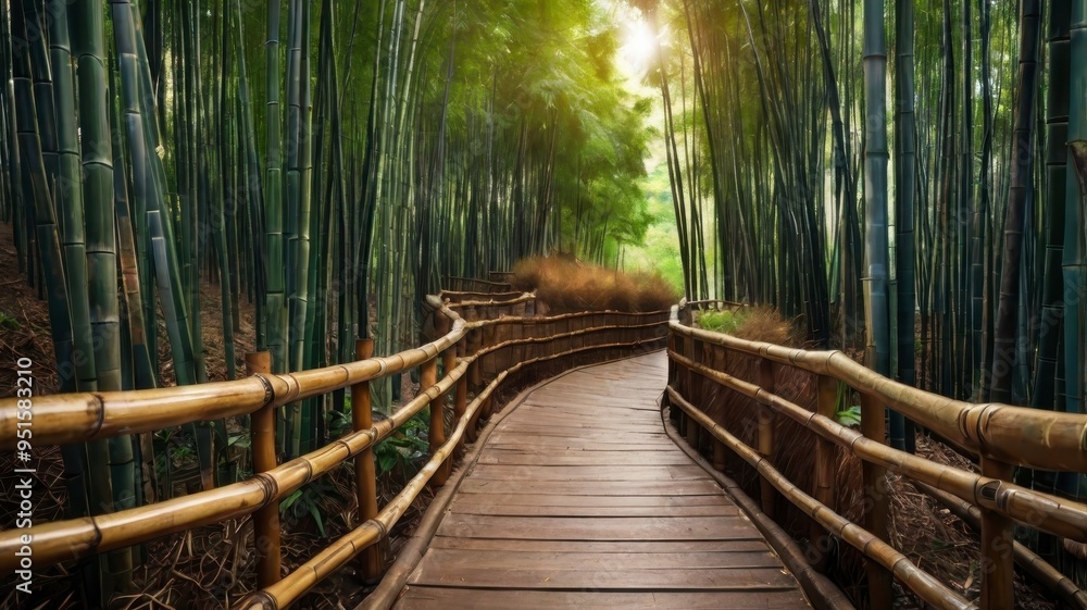 Fototapeta premium Pathway through Chinese bamboo forest 