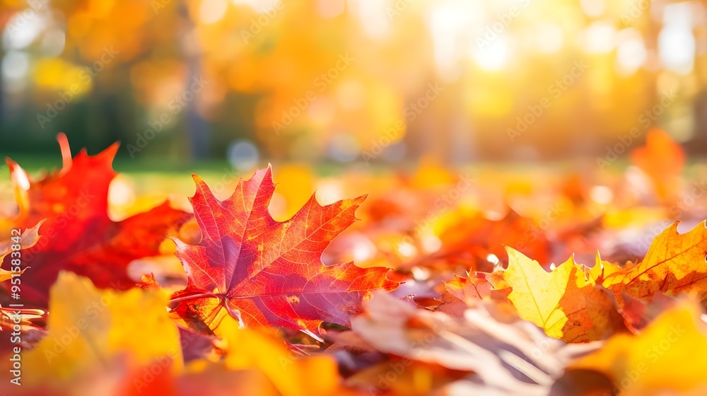 Vibrant Autumn Leaves Close-Up with Warm Sunlight Vibrant Autumn Leaves Close-Up with Warm Sunlight