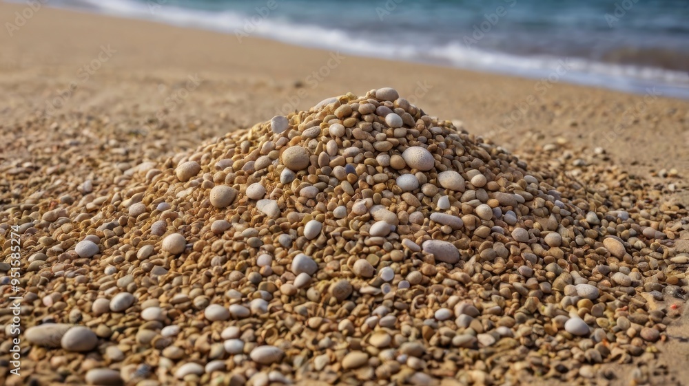 Pebble-studded sand pile, side view, clipping path Pebble-studded sand pile, side view, clipping path