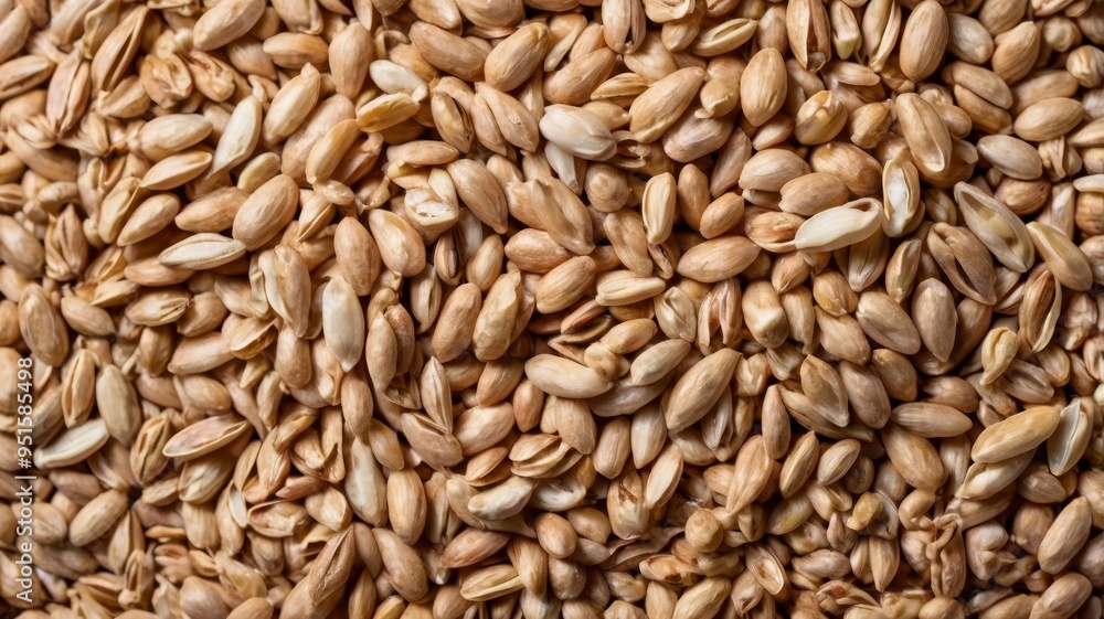 Peeled spelt grains, top view, isolated on white Peeled spelt grains, top view, isolated on white
