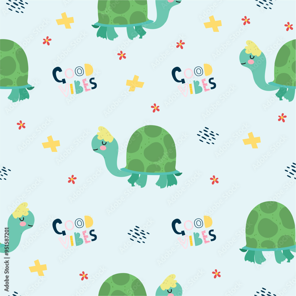 Fototapeta premium cute turtle seamless pattern